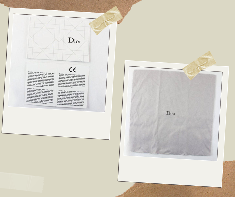 Kiểm tra khăn lau kính và thẻ bảo hành của kính Dior chính hãng