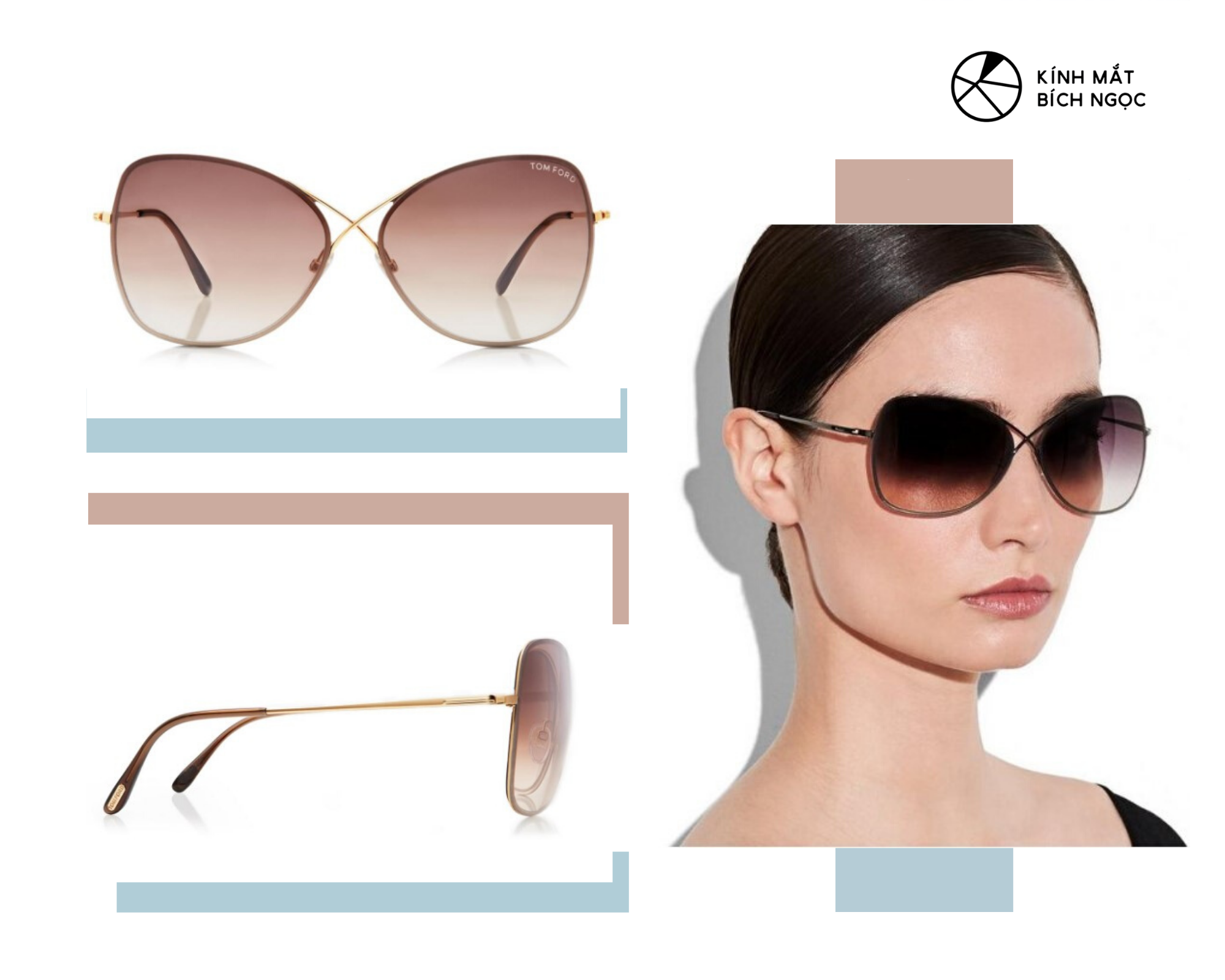 Thiết kế mẫu kính Tom Ford olette Butterfly Sunglasses có giá 340$